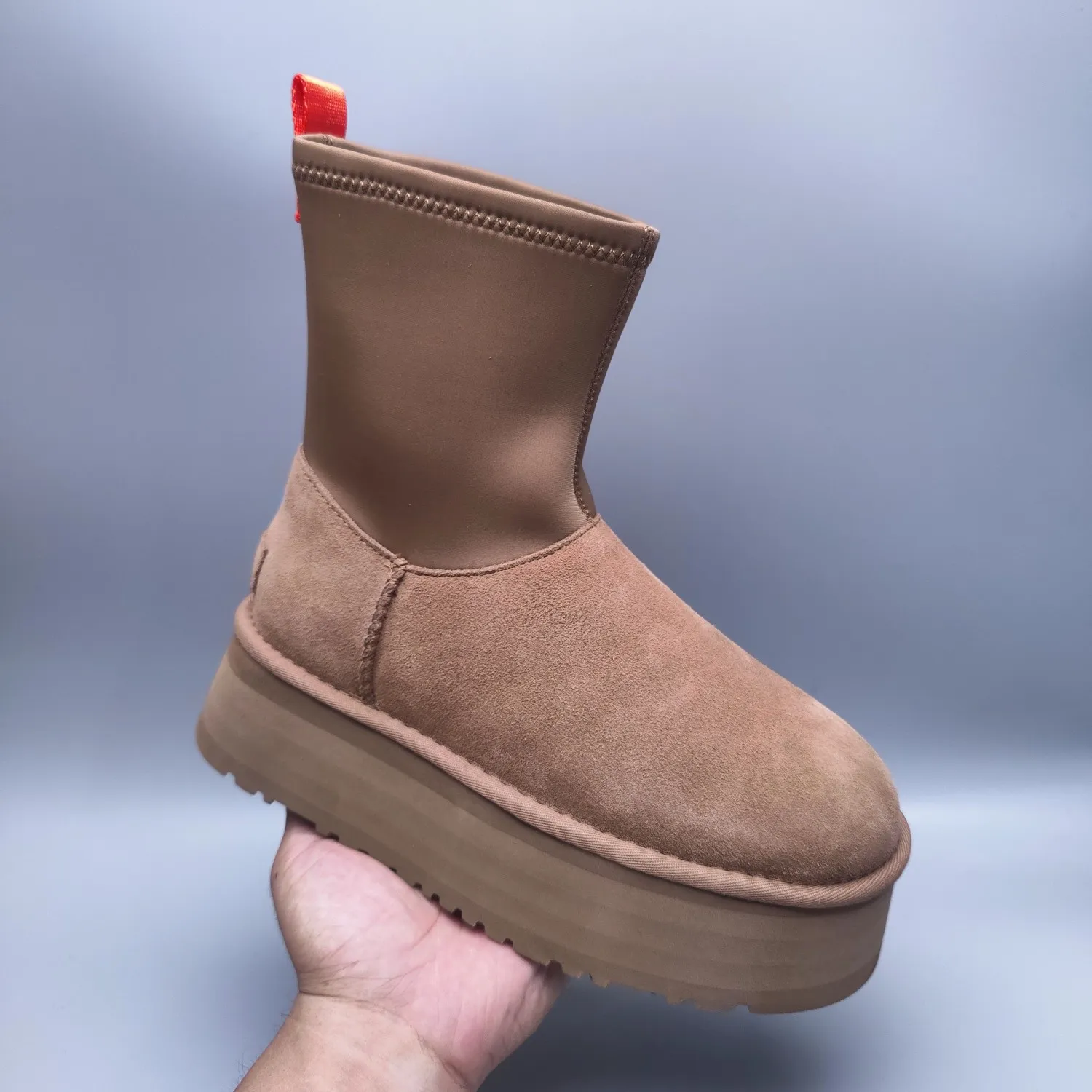 💰560 UGG sheepskin all-in-one snow boots 4031 Thick-soled elastic mid-cut casual style Color: Maroon Black Sand Size: 35-40